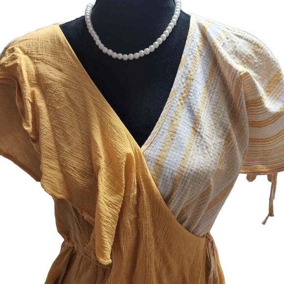 Andrée By Unit Medium Yellow White Cotton Top - Picture 3 of 11